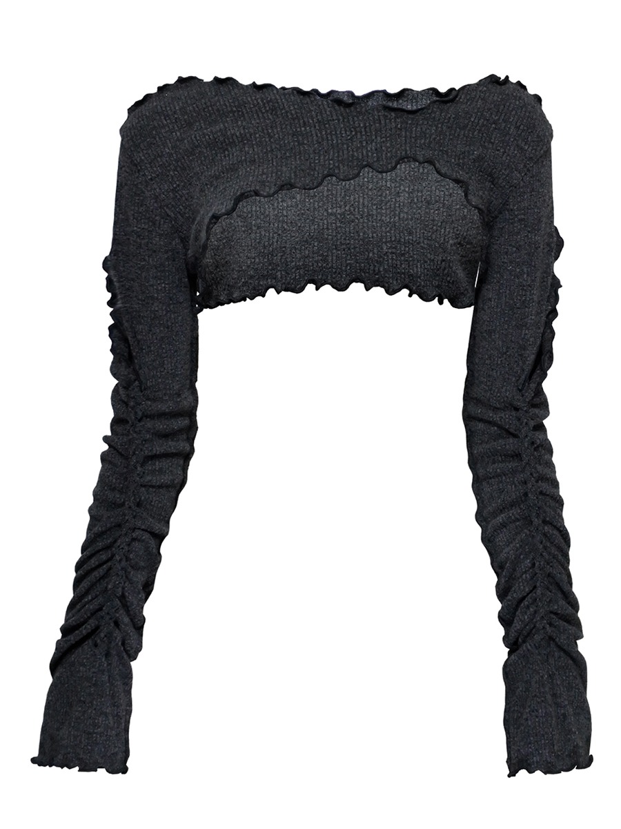 braid knit arm warmer - charcoal gray