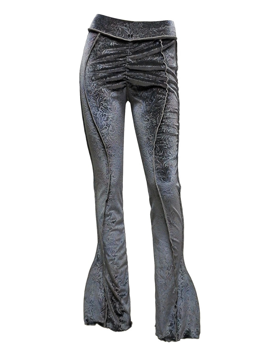 Jacquard velour pants-charcoal gray