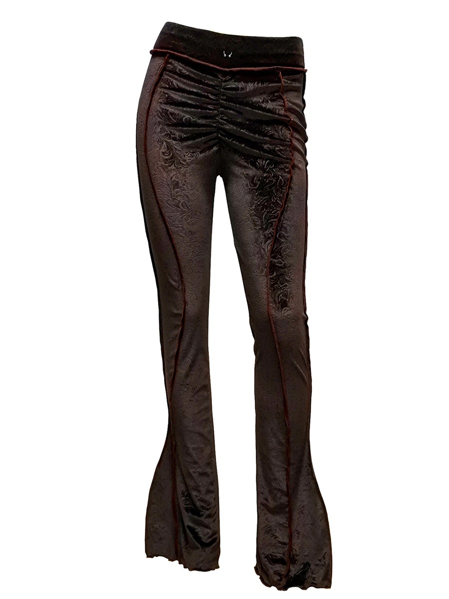 Jacquard velour pants-dark brown